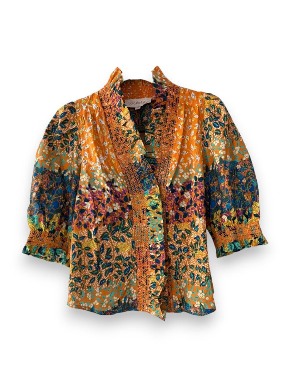 Love the Label Zuri Top Short Sleeve Samira Print Orange Floral XS - Picture 2 of 2